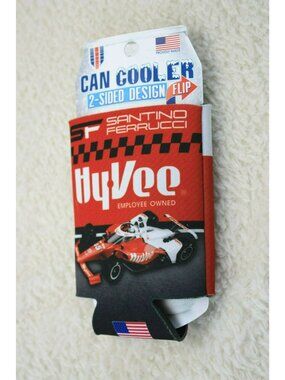Hy-Vee Can Cooler 2-Sided 12 oz Santino Ferrucci Red Black Graphics Neoprene